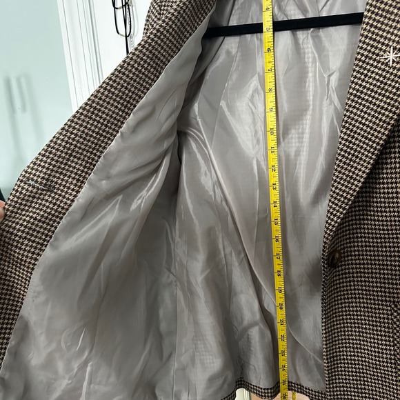 Womens Classic Houndstooth Blazer Jacket Brown Tan Single Button Pockets - Picture 2 of 8